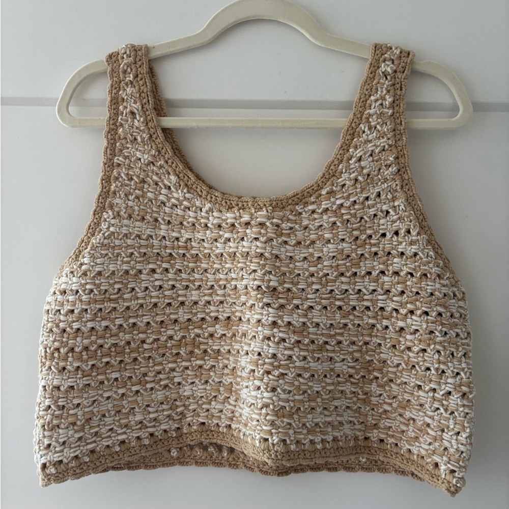 Coach Beige and White Crochet Tank Top